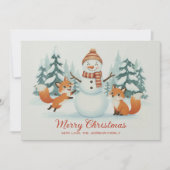 かわいい狐と雪だるま メリークリスマス シーズンカード (正面)