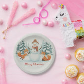かわいい狐と雪だるま メリークリスマス ペーパープレート (パーティー)