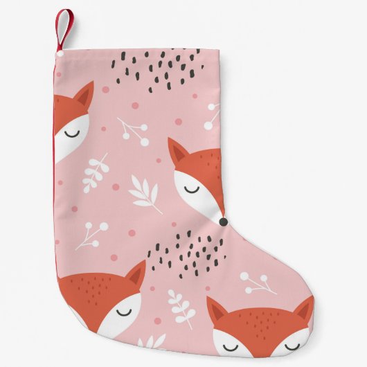 かわいい狐の継ぎ目無し模様狼の手描き森  スモールクリスマスストッキング (正面)