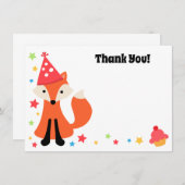 かわいい狐の誕生日パーティー フラット サンクス ノートカード (正面/裏面)