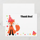 かわいい狐の誕生日パーティー フラット サンクス ノート カード (正面/裏面)