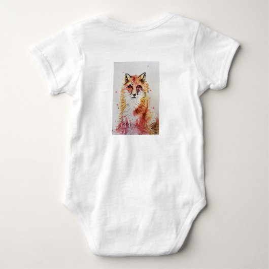 かわいい狐の1歳誕生日オレンジ色の狐の水彩 ベビーボディスーツ (裏面)