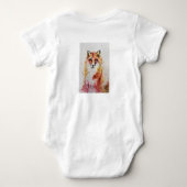 かわいい狐の1歳誕生日 オレンジ色の狐 水彩 ベビーボディスーツ (裏面)