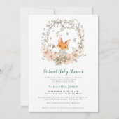 かわいい狐レトロな葉っぱのバーチャルベイビーシャワー 招待状 (正面)