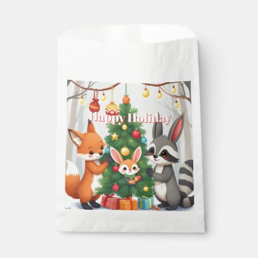 かわいい狐、たぬき、うさぎのクリスマス記念品 フェイバーバッグ (正面)