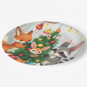 かわいい狐、たぬき、うさぎのクリスマス記念品 ペーパープレート (アングル)