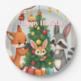 かわいい狐、たぬき、うさぎのクリスマス記念品 ペーパープレート