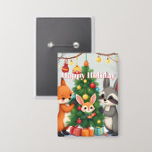 かわいい狐、たぬき、うさぎのクリスマス記念品 缶バッジ (正面/裏面)