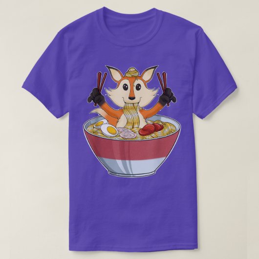 かわいい狐 日本のラーメン noodles 私 オタク アニメ 狐 tシャツ (デザイン正面)