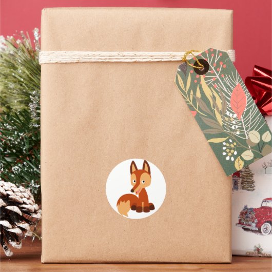 かわいい狡猾な漫画キツネステッカー ラウンドシール (クリスマス)