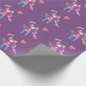 かわいい狸のバレンタインデー紫とピンク ラッピングペーパー (角)