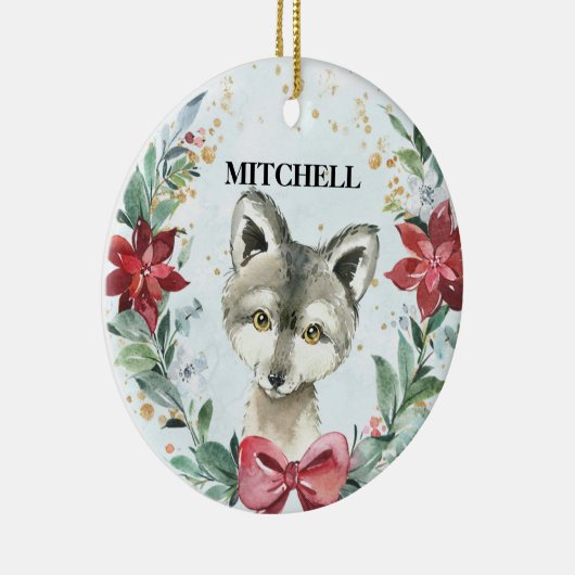 かわいい狼の名前&年の子供へ休日 セラミックオーナメント (右)