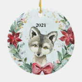 かわいい狼の名前&年の子供へ休日 セラミックオーナメント (裏面)