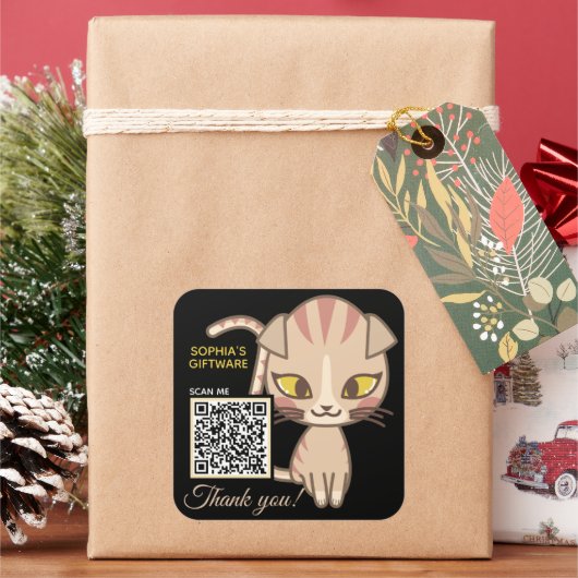 かわいい猫ありがとう動物QRコード スクエアシール (クリスマス)