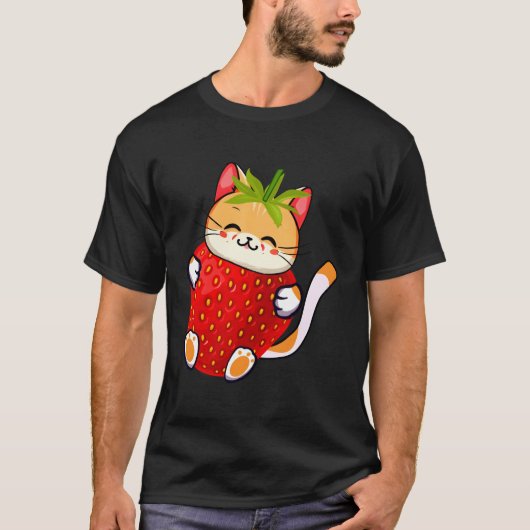 かわいい猫いちごミルク日本のアニメ Tシャツ (正面)