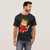 かわいい猫いちごミルク日本のアニメ Tシャツ (正面フル)