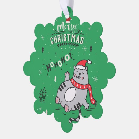 かわいい猫おもしろいのクリスマス、うれしいあいさつ オーナメントカード (左)