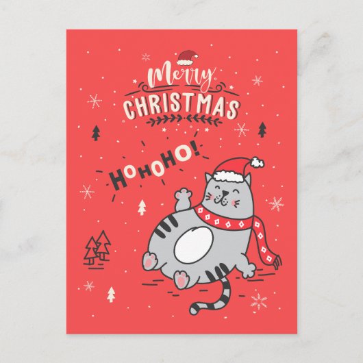 かわいい猫おもしろいのクリスマス、うれしいあいさつ シーズンポストカード (正面)