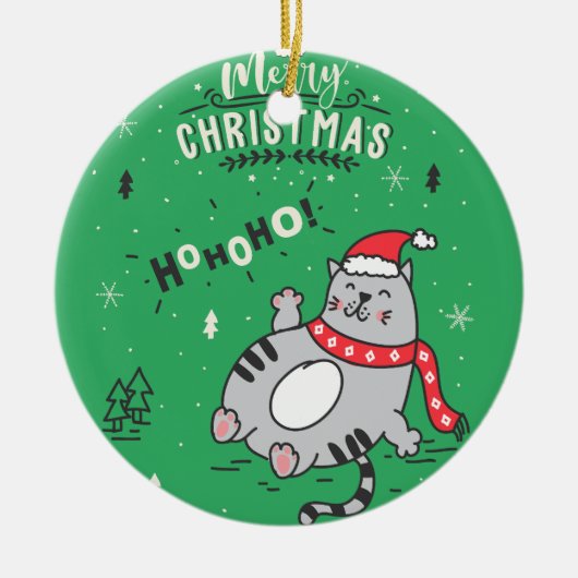 かわいい猫おもしろいのクリスマス、うれしいあいさつ セラミックオーナメント (正面)
