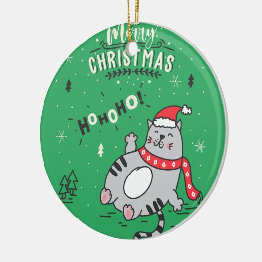かわいい猫おもしろいのクリスマス、うれしいあいさつ セラミックオーナメント (左)