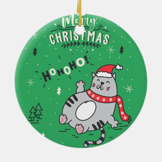 かわいい猫おもしろいのクリスマス、うれしいあいさつ セラミックオーナメント (裏面)