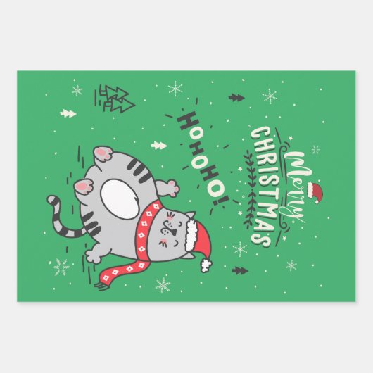 かわいい猫おもしろいのクリスマス、うれしいあいさつ ラッピングペーパーシート (正面3)