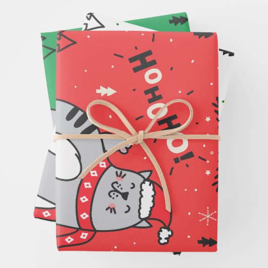 かわいい猫おもしろいのクリスマス、うれしいあいさつ ラッピングペーパーシート (インサイチュ)