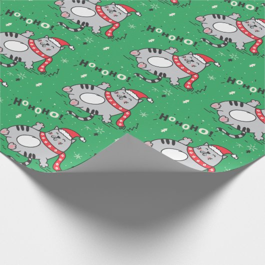 かわいい猫おもしろいのクリスマス、うれしいあいさつ ラッピングペーパー (角)