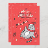 かわいい猫おもしろいのクリスマス、うれしいあいさつ 招待状 (正面/裏面)