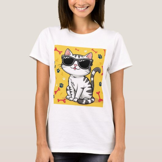 かわいい猫おもしろいのジョークのサングラス Tシャツ (正面)