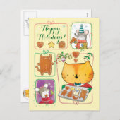 かわいい猫およびネズミのメリークリスマスの郵便はがき シーズンポストカード (正面/裏面)