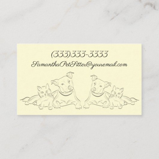 かわいい猫および犬のプリントペット付き添い 名刺 (裏面)