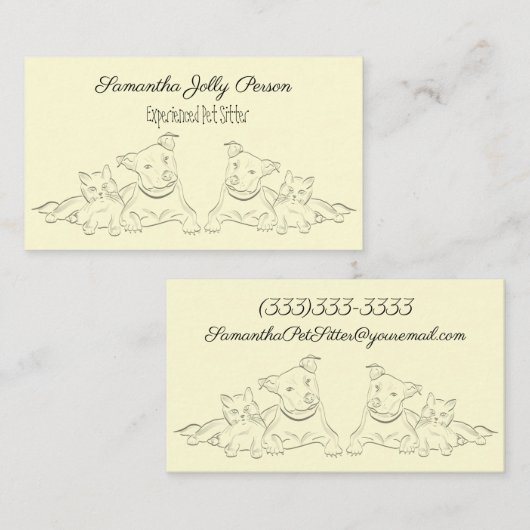 かわいい猫および犬のプリントペット付き添い 名刺 (正面/裏面)