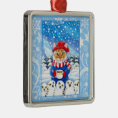 かわいい猫および雪が多いフクロウの雪のオーナメント メタルオーナメント (右)