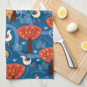 かわいい猫および鳥が付いているパターン キッチンタオル (四つ折り)