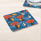 かわいい猫および鳥が付いているパターン スクエアペーパーコースター (アングル)
