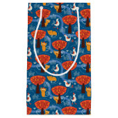 かわいい猫および鳥が付いているパターン スモールペーパーバッグ (正面)