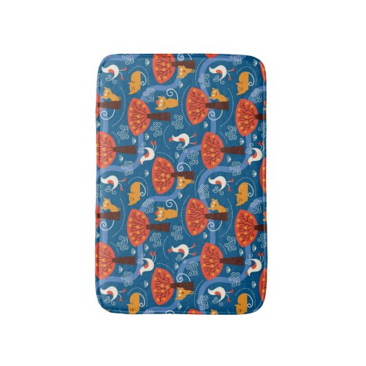 かわいい猫および鳥が付いているパターン バスマット (正面縦)