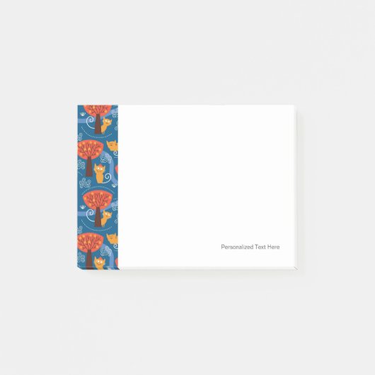 かわいい猫および鳥が付いているパターン ポストイット (正面)