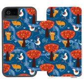 かわいい猫および鳥が付いているパターン INCIPIO iPhoneウォレットケース (フォリオ Open)