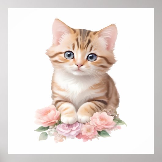かわいい猫お洒落フローラ ポスター (正面)