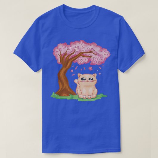 かわいい猫かわいい日本のさくらんぼブロッサム桜アニ Tシャツ (デザイン正面)