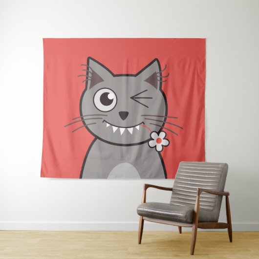 かわいい猫かわいい漫画子猫 タペストリー (インサイチュ(横))