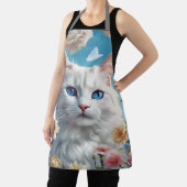 かわいい猫かわいい白いフローラエプロン女性シェフ エプロン (インサイチュ)