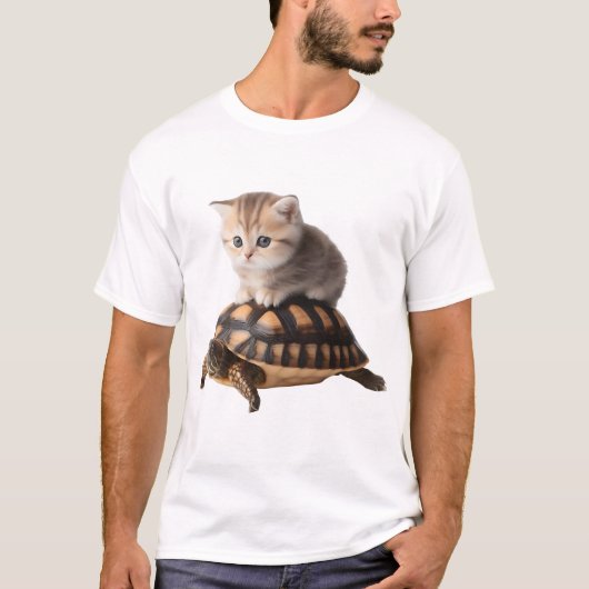 かわいい猫がいる亀のコピー Tシャツ (正面)