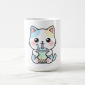 かわいい猫がおいしそうに飲み物を飲んでいる コーヒーマグカップ (中央)