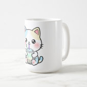 かわいい猫がおいしそうに飲み物を飲んでいる コーヒーマグカップ (正面右)