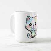 かわいい猫がおいしそうに飲み物を飲んでいる コーヒーマグカップ (正面左)