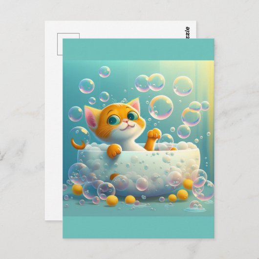 かわいい猫がお風呂入り ポストカード (正面/裏面)