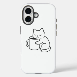 かわいい猫がコーヒーを抱えるミニマルiPhone 16ケース iPhone 16ケース